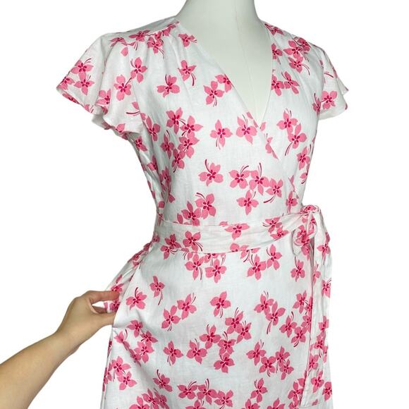 Draper James Pink Floral Linen Midi Wrap Dress size 4 - Picture 8 of 14